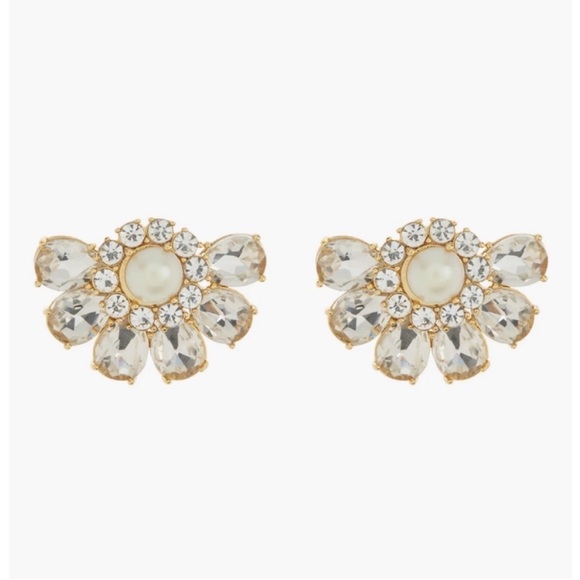 NEW KATE SPADE Pearl Crystal Cluster Fan Stud Statement Earrings Cream Gold - Picture 1 of 8